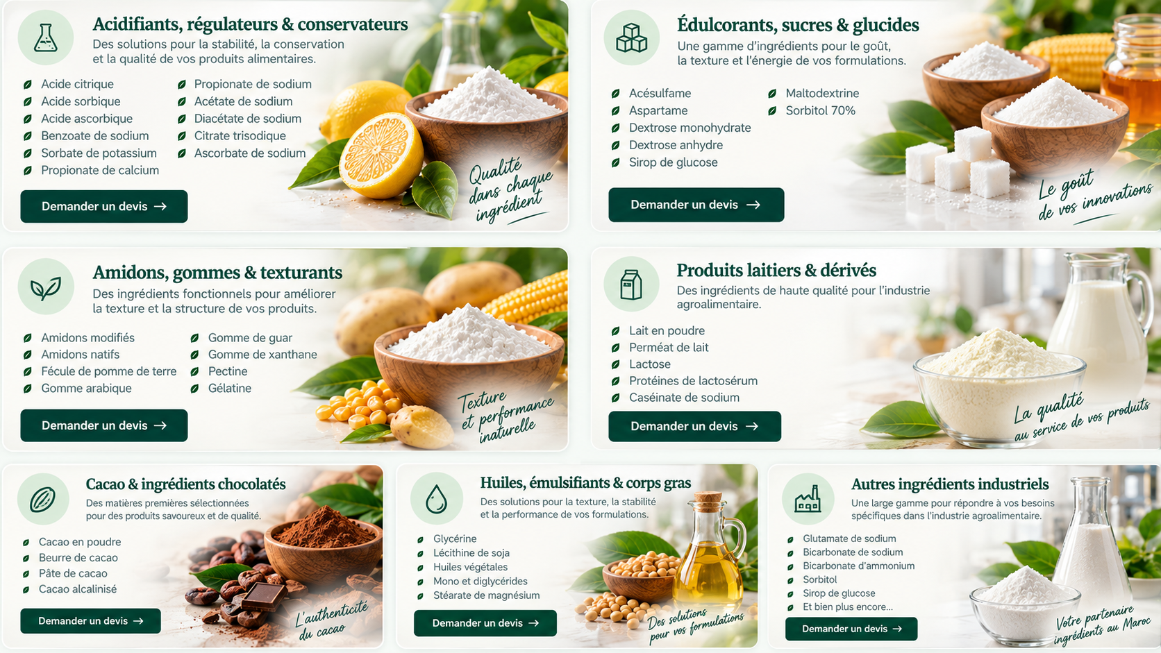 Catalogue Primasource Maroc par familles d’ingrédients alimentaires et matières premières