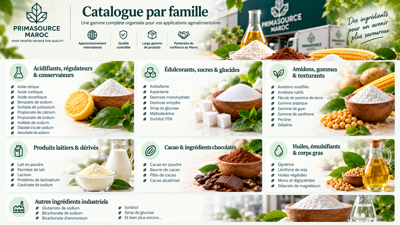 Catalogue de matières premières et ingrédients alimentaires Primasource Maroc