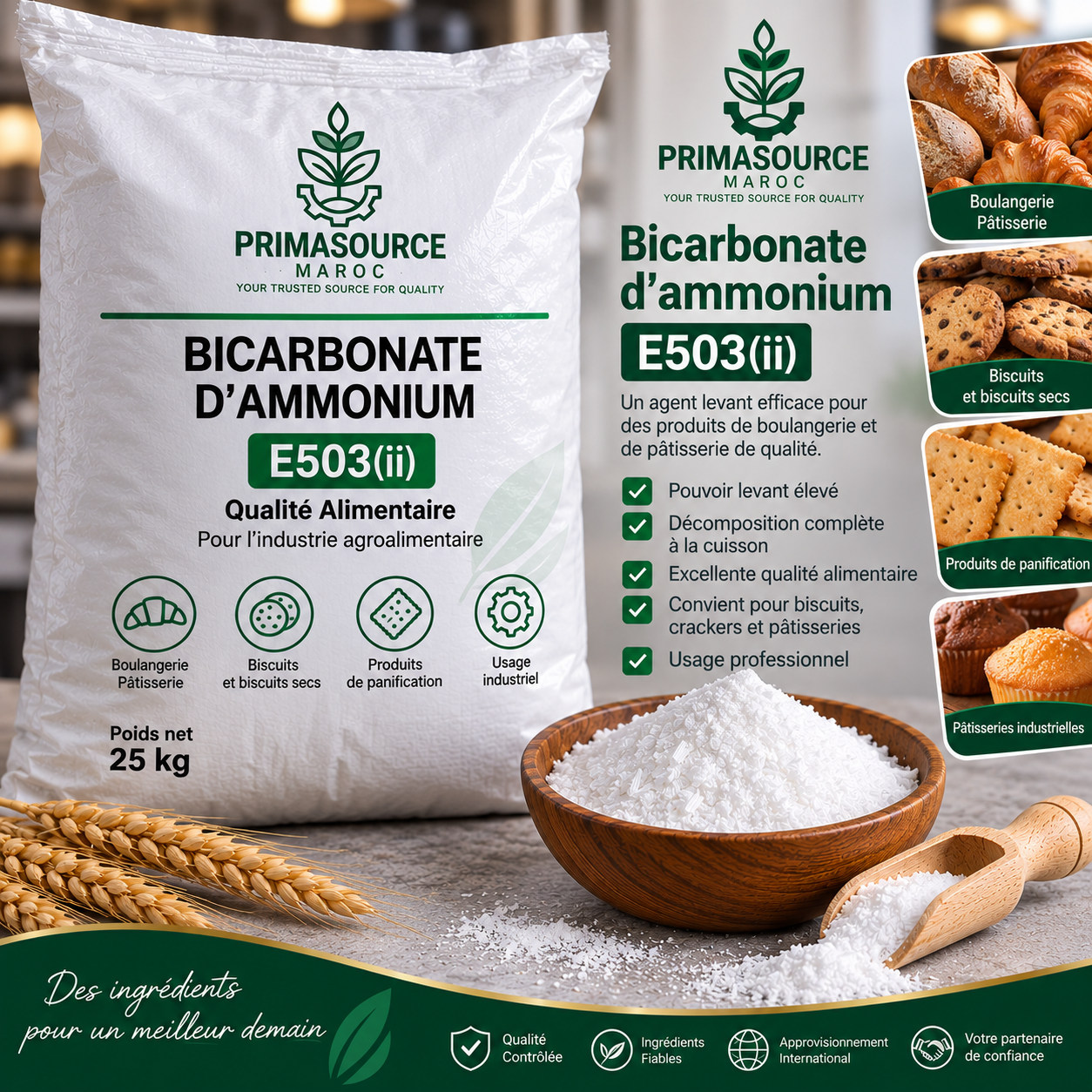 Bicarbonate d’ammonium E503(ii) pour boulangerie et biscuiterie au Maroc