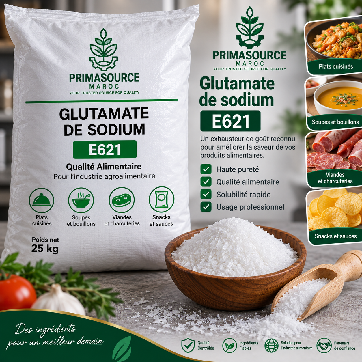 Glutamate de sodium E621 pour l’industrie agroalimentaire au Maroc