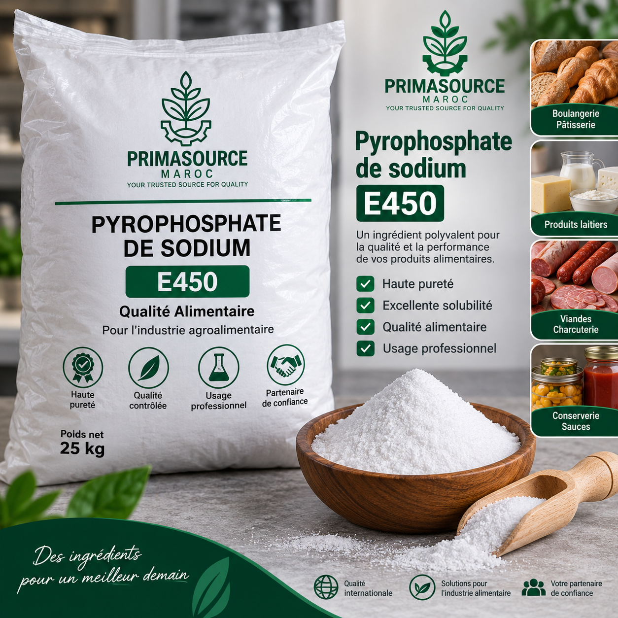 Pyrophosphate de sodium E450 pour l’industrie agroalimentaire au Maroc