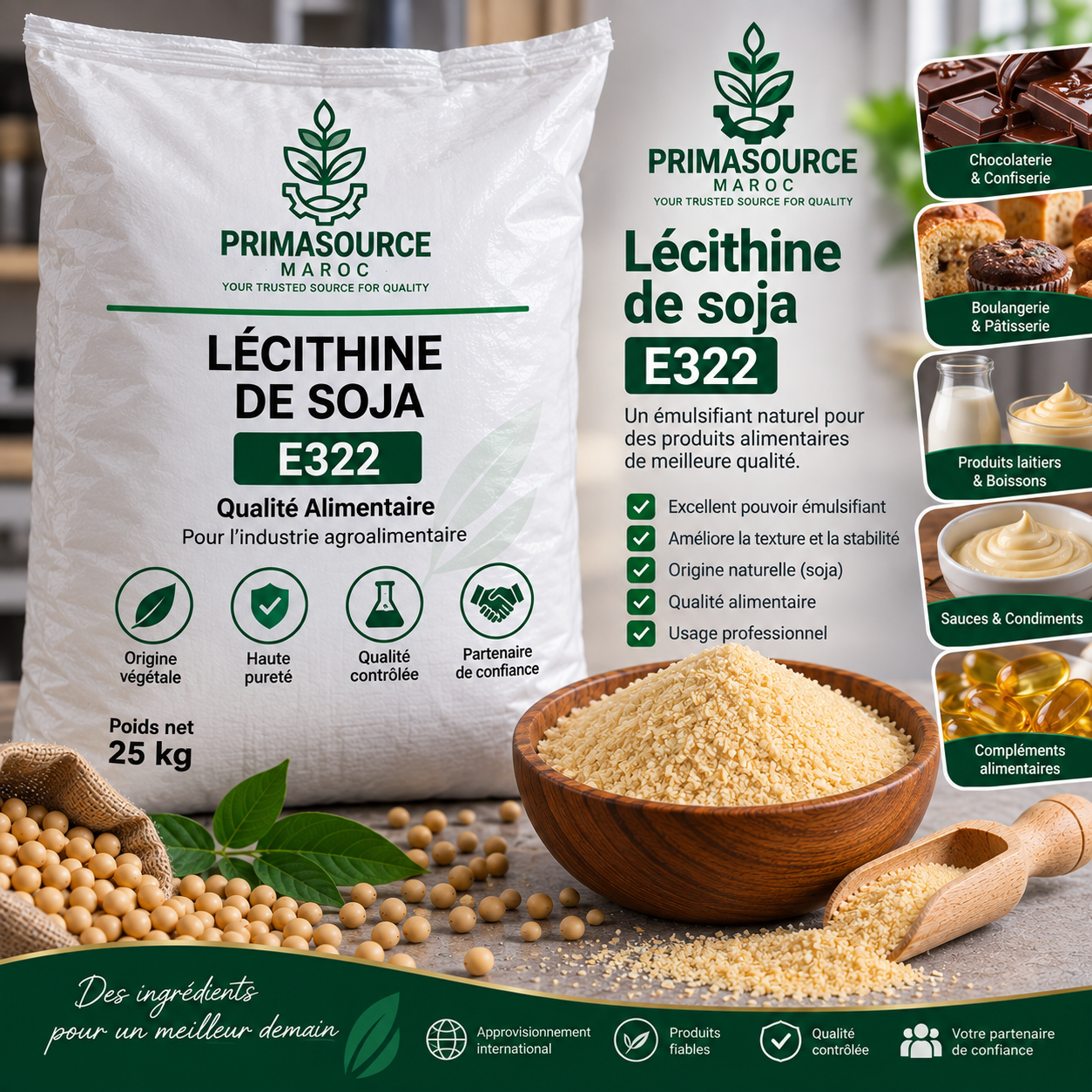 Lécithine de soja E322 pour l’industrie agroalimentaire au Maroc